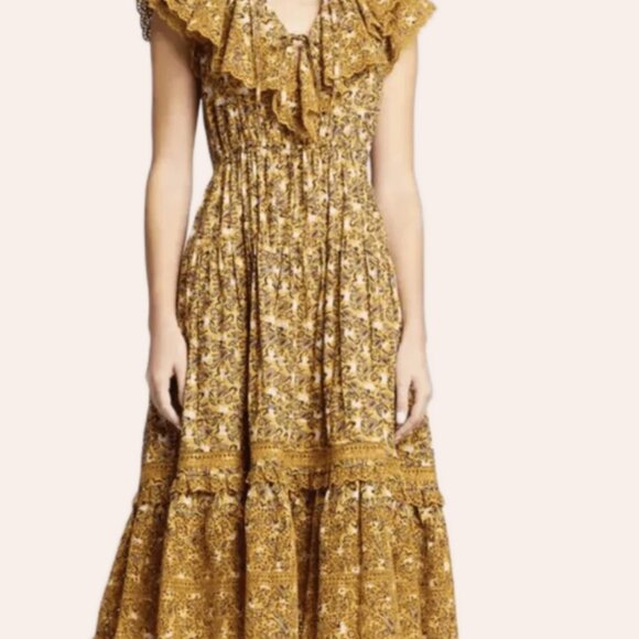 NWOT ULLA JOHNSON Yvette Ruffle Poplin Midi Dress in Dandelion XS $625 - Picture 7 of 10